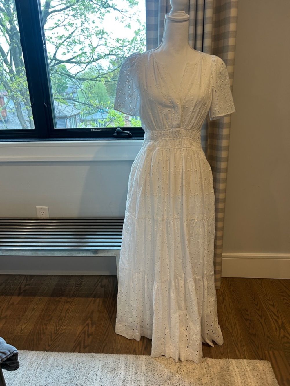 White Eyelet Maxi Dress with Short Sleeves